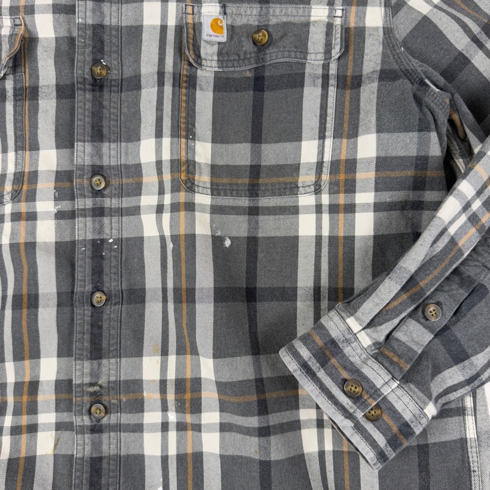 Carhartt Flannel Plaid Button Up Long Sleeve Mens XL Original Fit Paint Splatter - Picture 3 of 9